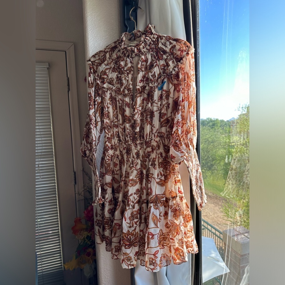 Nicholas Abbey fall mini party dress burnt orange floral paisley print size S